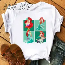 High Quality Women's Little Mermaid Ariel Princess Pattern Printed T-shirt Summer Ladies O-Neck Loose Short Sleeve Tee Y2k Style