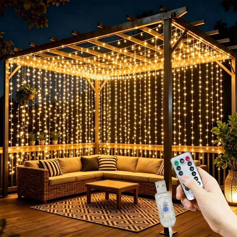 USB LED Curtain Lights Remote Control Fairy 8 Modes Garland Lamp for Window Wedding Holiday Party Decoration Christmas Lights