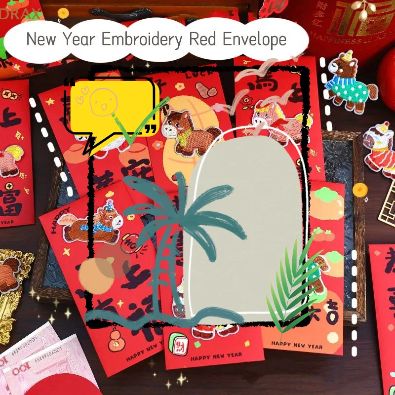 

Creative Embroidery Pony Spring Festival Red Envelope 2026 Horse Year Chinese New Year Money Envelope Lucky Red Pockets Envelope