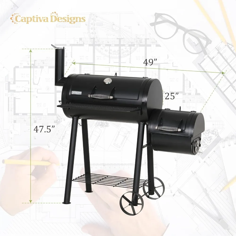 Charcoal Grill with Offset Smoker, All Metal Steel Made Outdoor Smoker, 512 sq.in Cooking Area, Best Combo for O