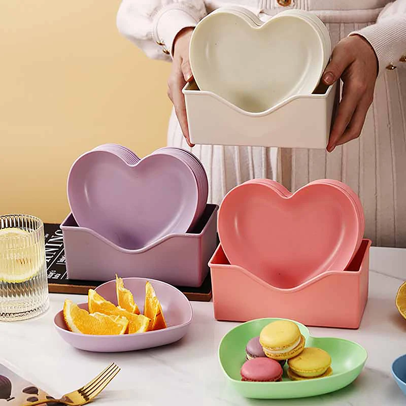 1/10PCS Love Heart Spit Bone Dish Home Party Use Food Grade Plastic Tray Fruit Plate Cake Snack Dessert Dining Table Plate