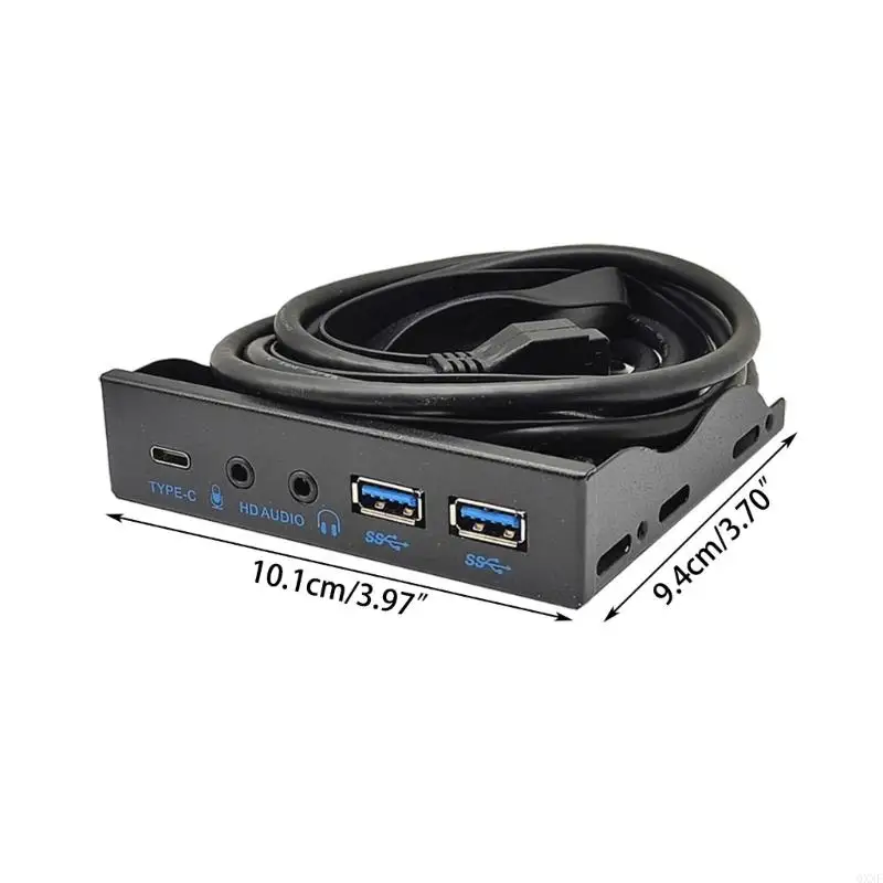 QXNF USB Front Panel for PC USB3.2 10Gbps Type C+19Pin 2 Port USB3.0 Hub+3.5mm