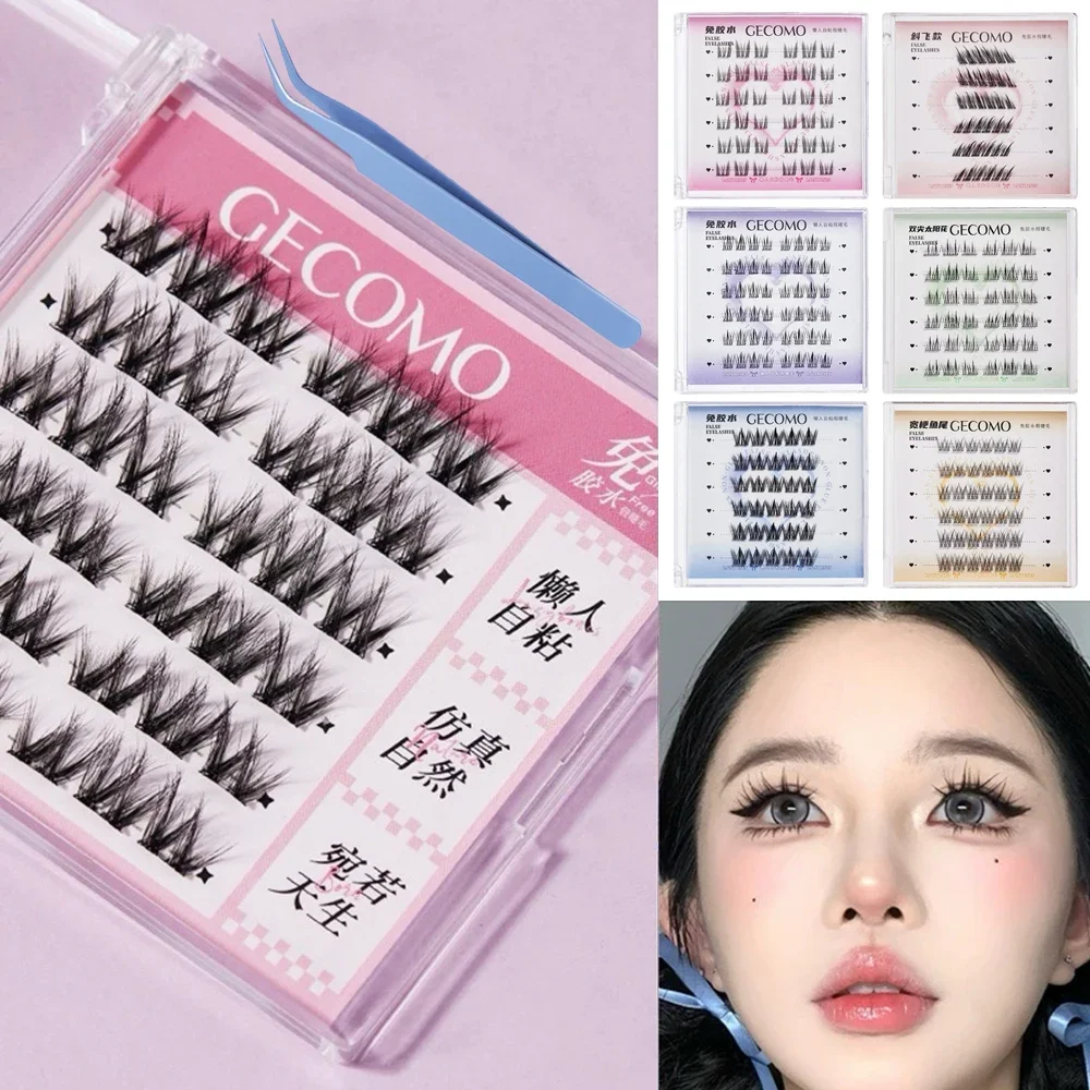 Press on Self Adhesive Cluster Lashes No Glue Needed Natural Look Segmented Eyelashes Reusable Black