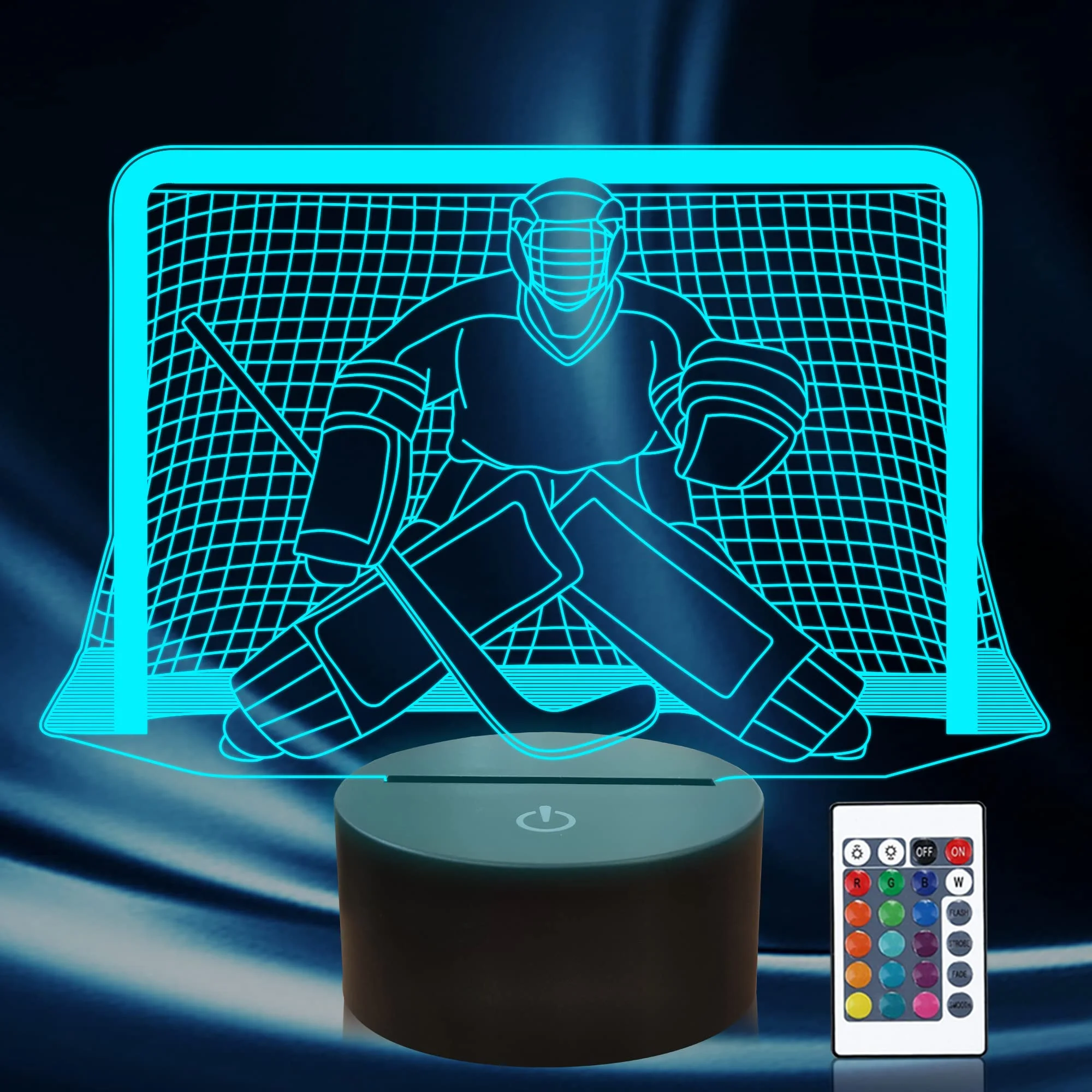 

Ice Hockey Night Light, Hockey Goalie 3D lamp 16 Color Changing Mens Ice Hockey Decor Light Birthday Christmas Gifts for Kids