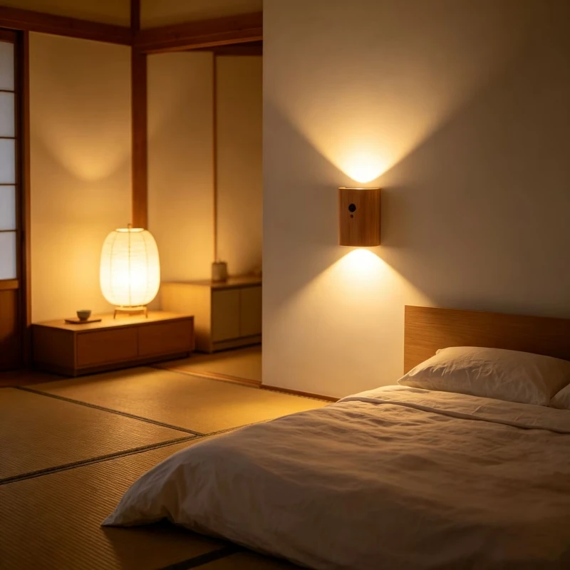 

1pc solid wood linkage sensing wall lamp, simple home human body sensing lamp, atmosphere lamp