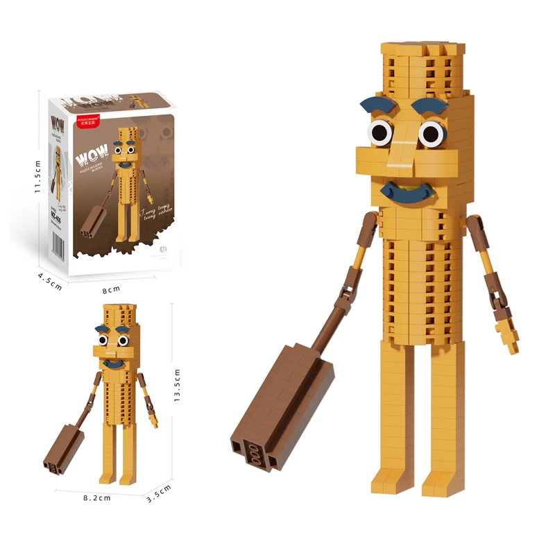 Lustiges Bausteinspielzeug mit Holzstab für Männer – Berg- und Meeresthema, Krokodilhai-Bauspielzeug, Kindergeschenke