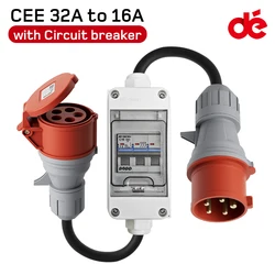 dé CEE Adattatore da 32 A maschio a 16 A femmina con interruttore automatico Adattatore ad alta corrente trifase 400 V a 5 poli con classe di protezione IP44