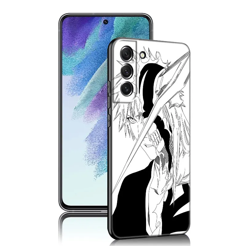 Black White Anime Bleach Phone Case For Samsung Galaxy S22 S21 S20 Ultra FE S10E S10 Lite S9 S8 Plus S7 Edge Soft Black Cover