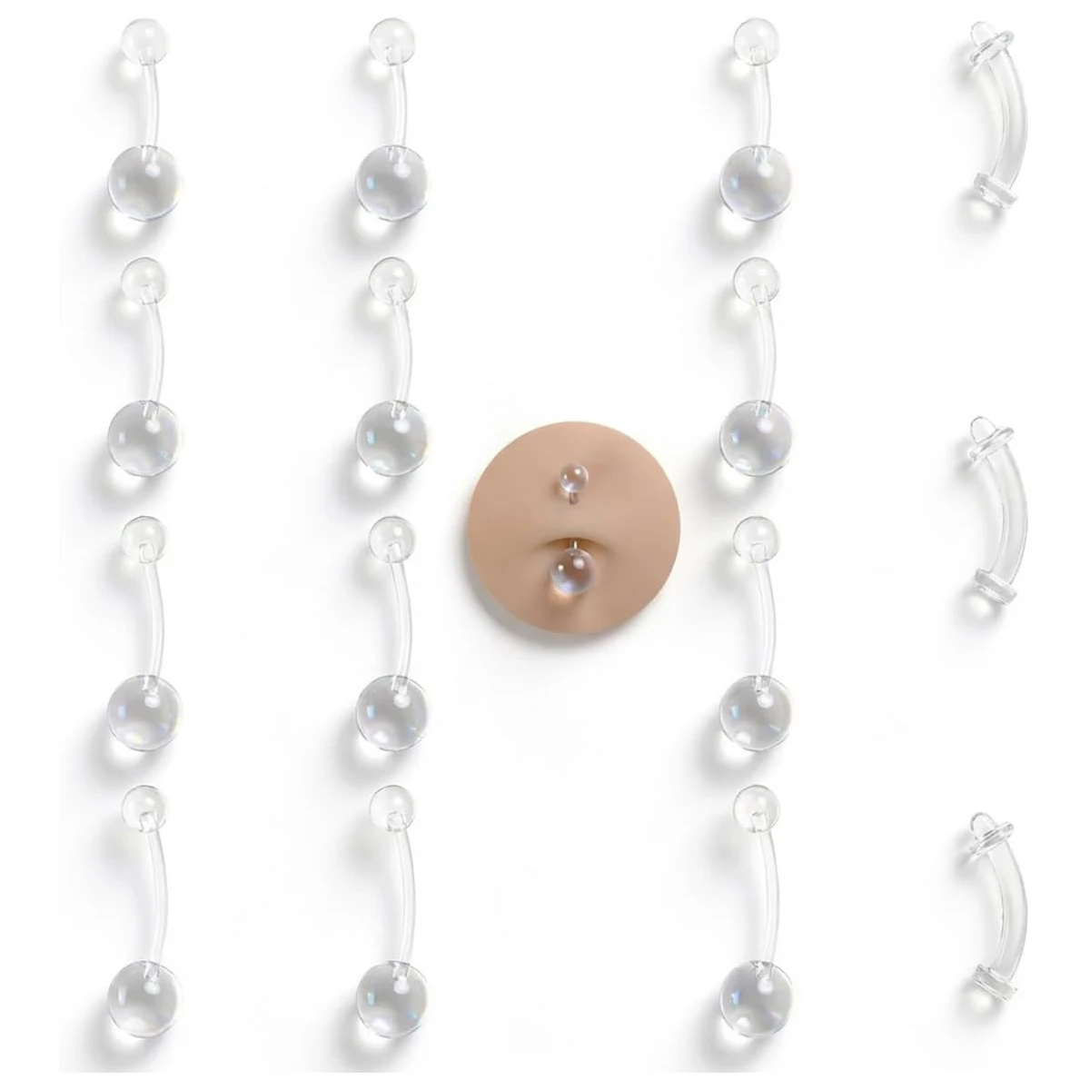 14G Clear Plastic Belly Button Rings Flexible Piercing Retainers Multiple Sizes Hypoallergenic for Women Sports Work Pregnancy