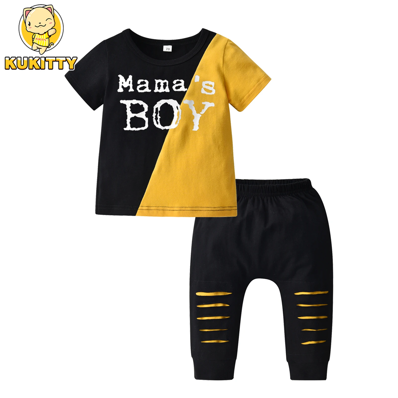 Newborn Baby Boy Summer Clothes Set Patchwork Short Sleeve T-shirt Top and Long Pants Toddler Boys Fashion Outfit for 0-2 Years