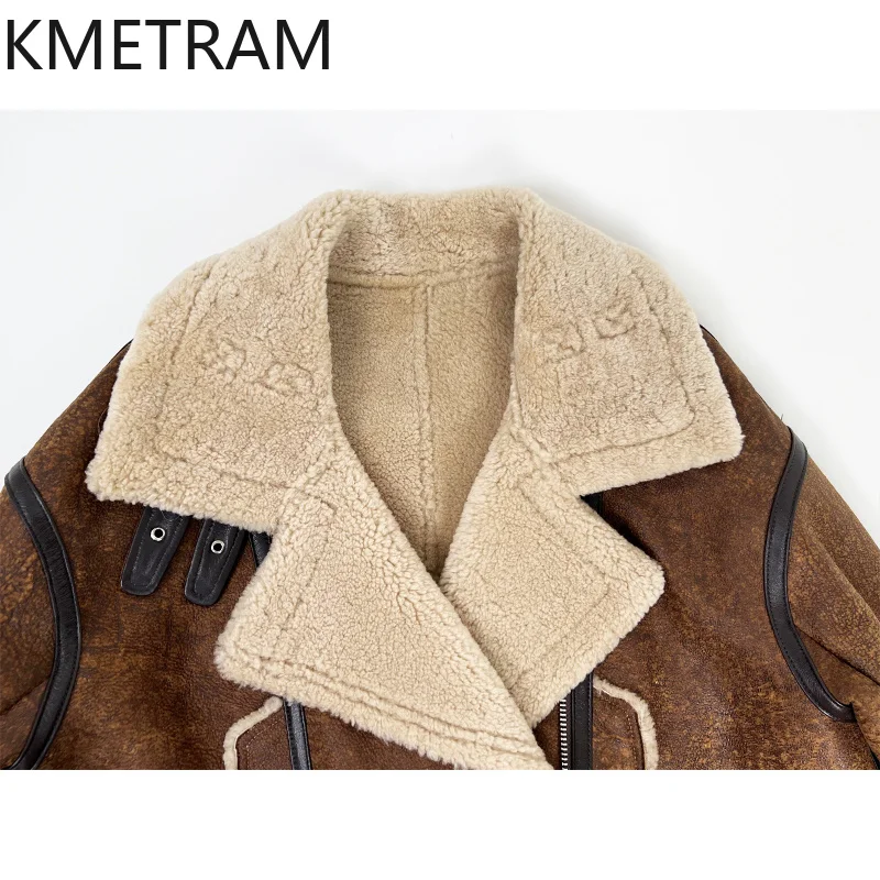 Natural Sheepskin Wool Double Faced Fur Jacket Women Vintage Brown Real Fur Coat Winter Leather Jackets Woman Clothing 2025 шуба