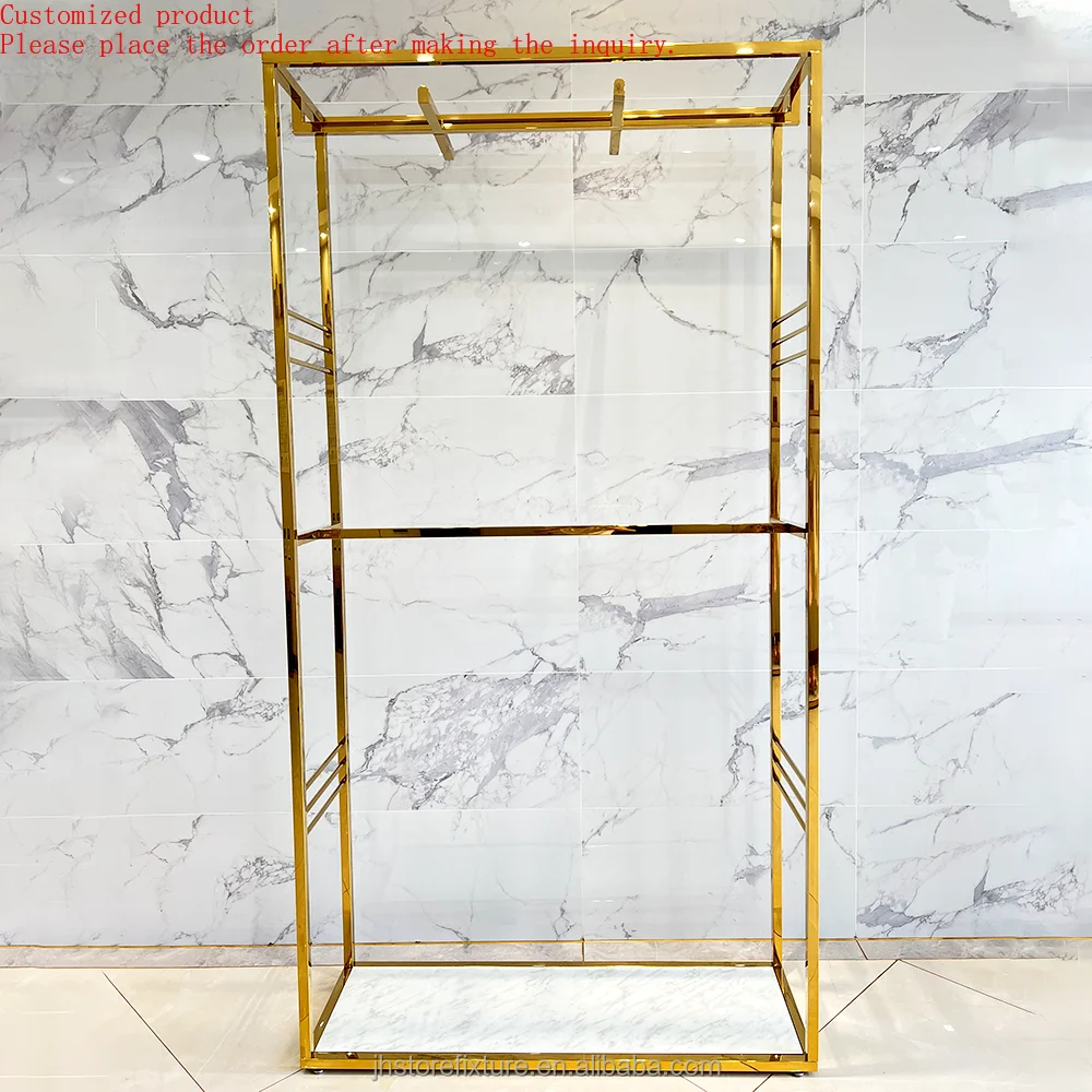 Boutique Store Exhibition Gold Stainless Steel Women Clothing Store Hanger Display Rack Stand