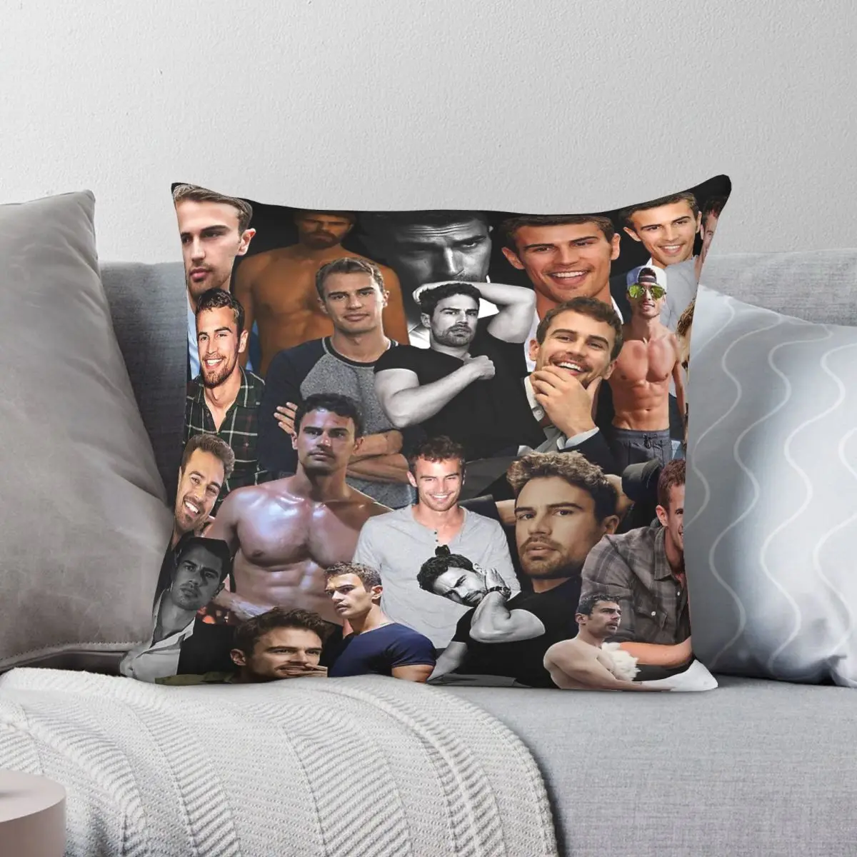 Theo James Collage Square Pillowcase Polyester Linen Velvet Pattern Zip Decor Throw Pillow Case Room Cushion Cover