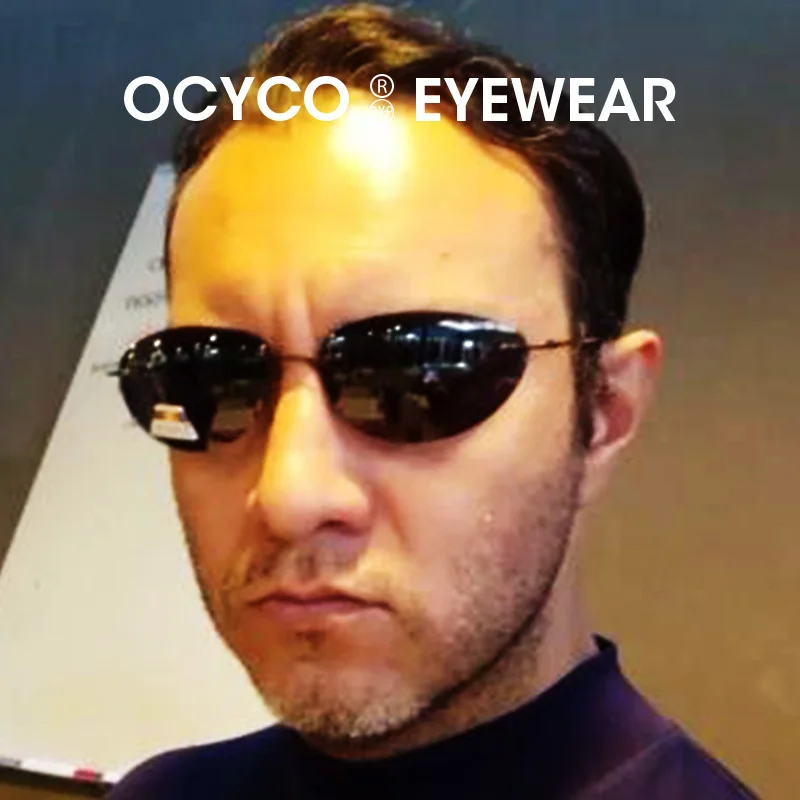 OCYCO Cat Eye Polarized Ultralight Pilot The Matrix Neo Sunglasses Rimless Men Driving Brand Design Sun image 4