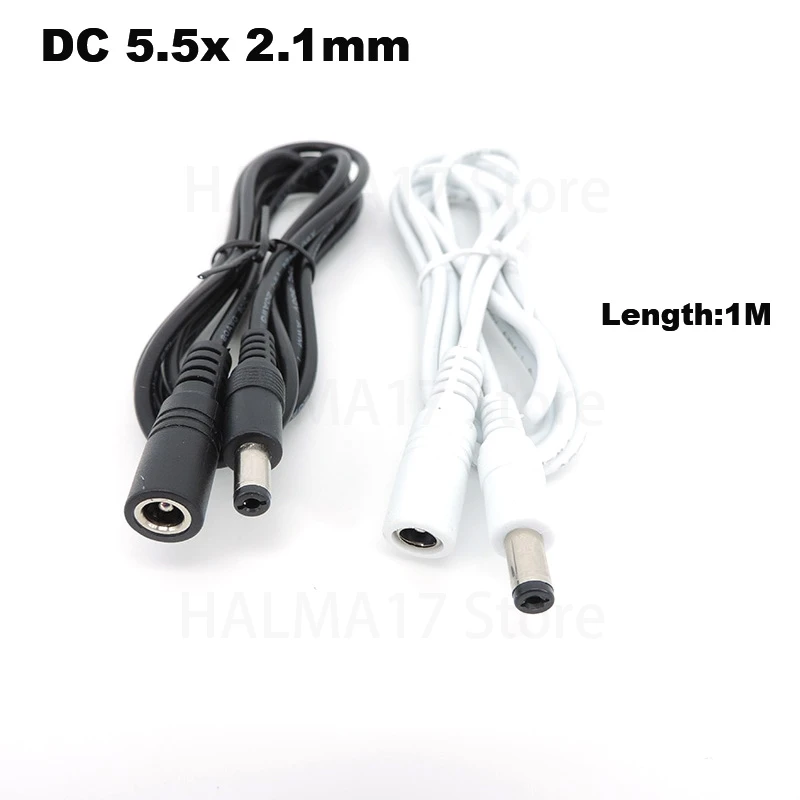 1m steker perempuan ke laki-laki 12V DC kabel listrik adaptor kabel ekstensi 5.5mm x 2.1mm untuk lampu Strip putih hitam J17