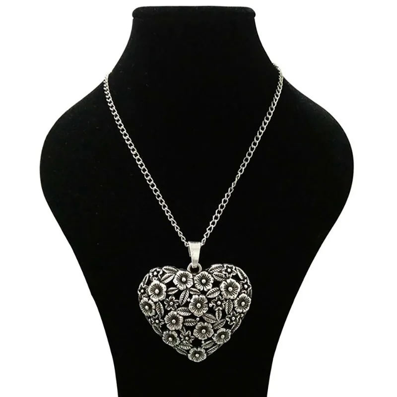 

1 x Tibetan Silver Tone Large Abstract Flower Leaf Heart Charms Pendants Metal On Long Curb Chain Lagenlook Necklaces 34"