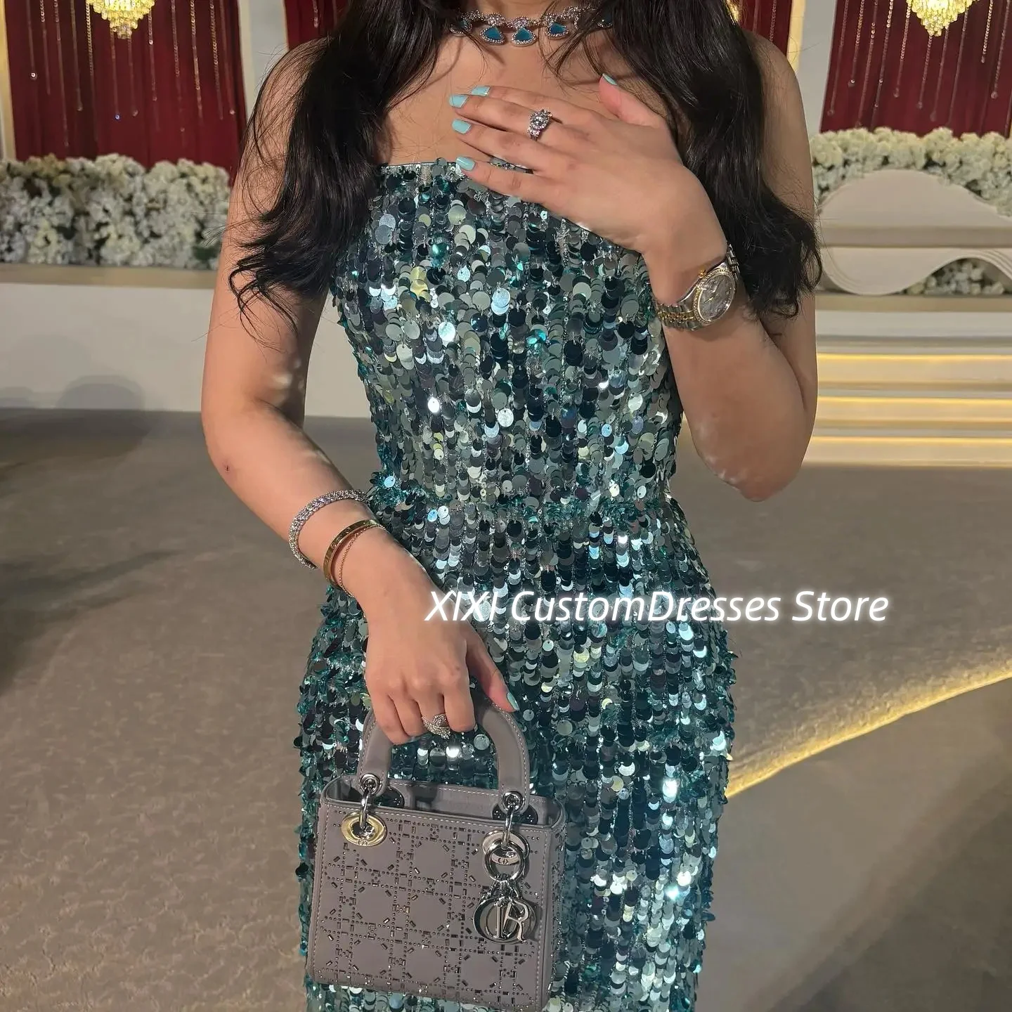 Lace Luxury Evening Dresses Customized Sheath Strapless Elegant Dresses For Women Floor-Length Zipper Up فستان حفلات الزفاف