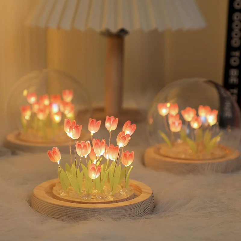 Handmade Tulip Night Light ความร้อนฟิล์ม DIY วัสดุข้างเตียงเครื่องประดับการตกแต่งบ้านประณีตสำหรับแม่ Gitlfriend