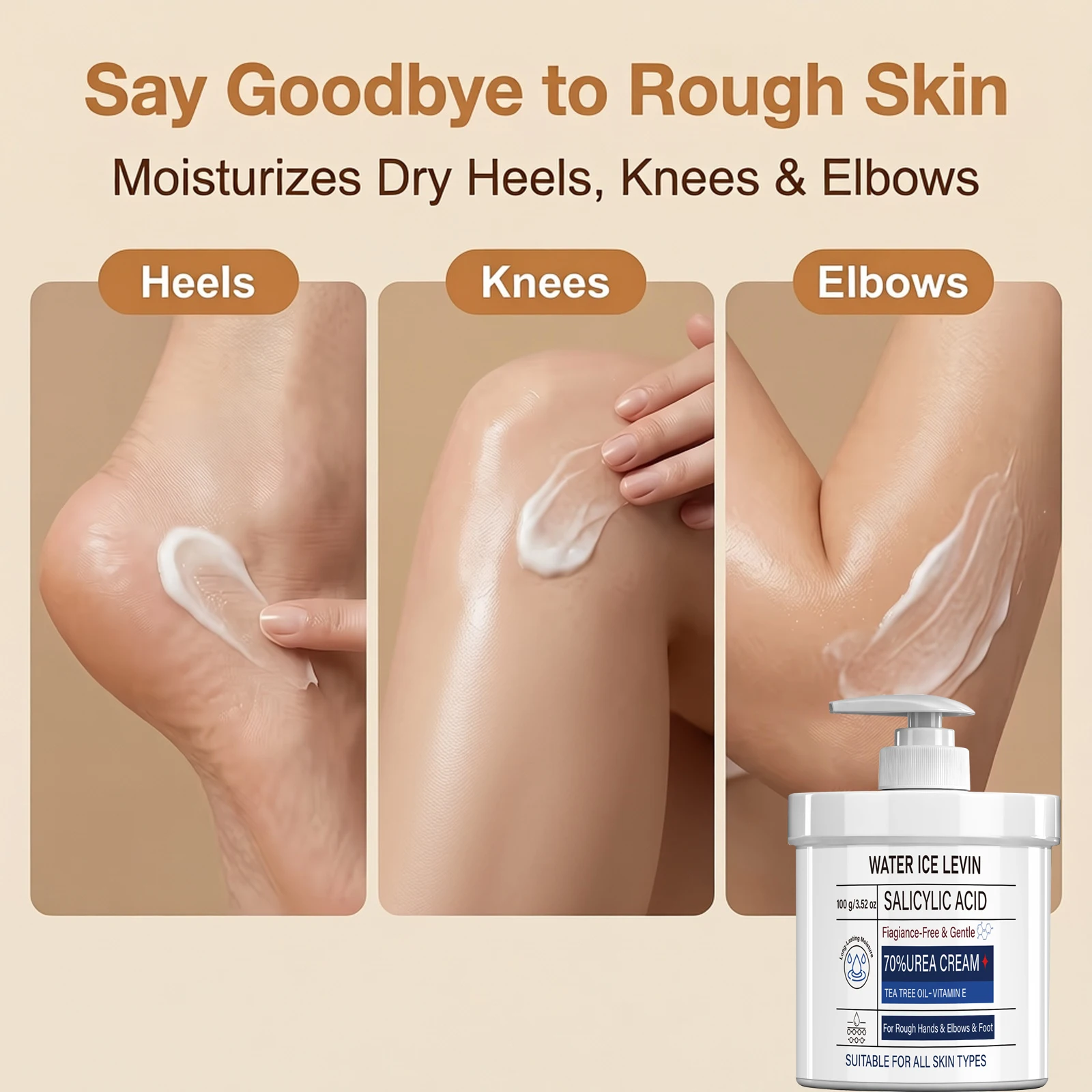 WATER ICE LEVIN 70% Urea Cream 100g Salicylic Acid Collagen Vitamin E Moisturizing for Hands Elbows Feet