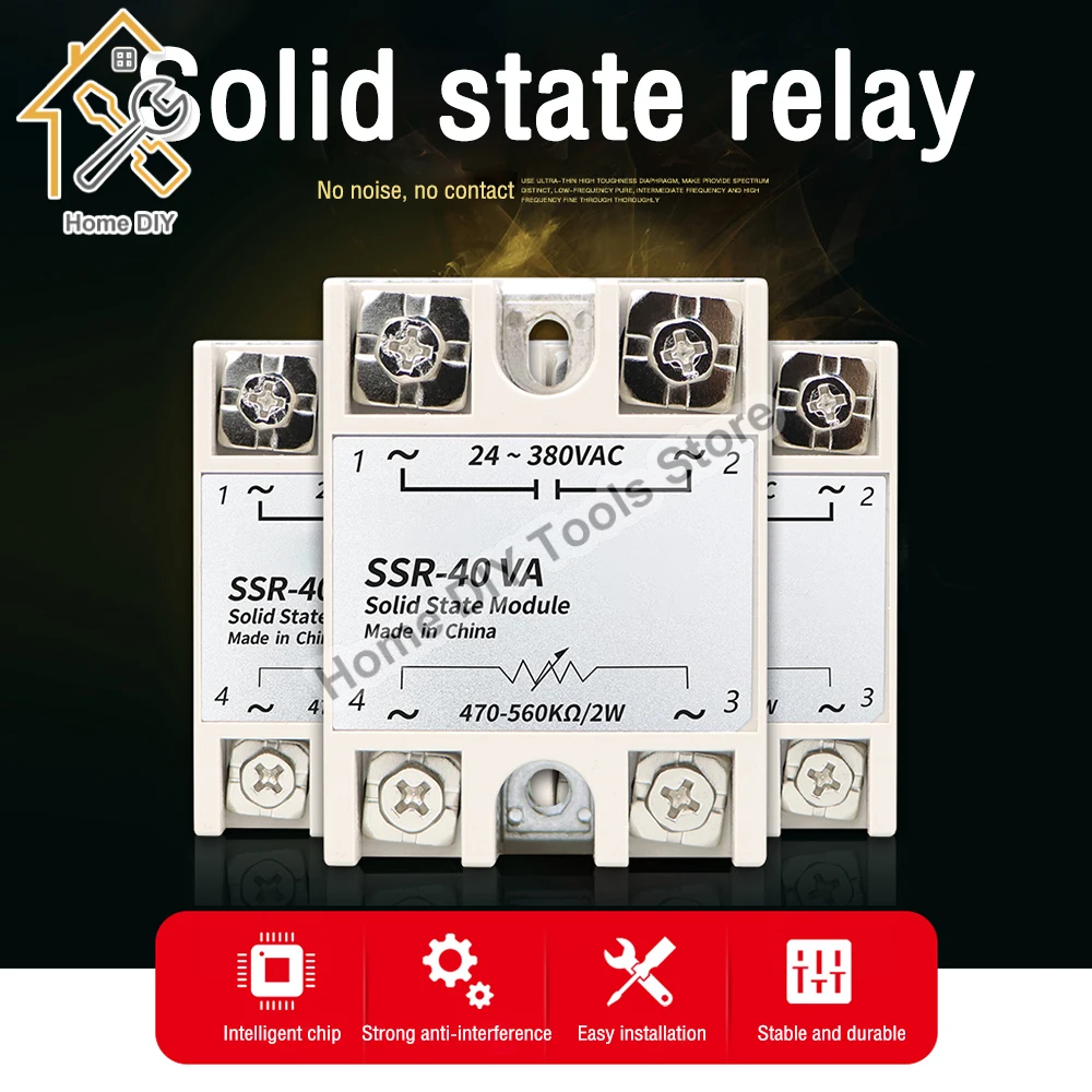 SSR-10VA SSR-25VA SSR-40VA SSR Solid State Relay Voltage Regulator AC24-380V Output+Potentiometer for PID Temperature Controller