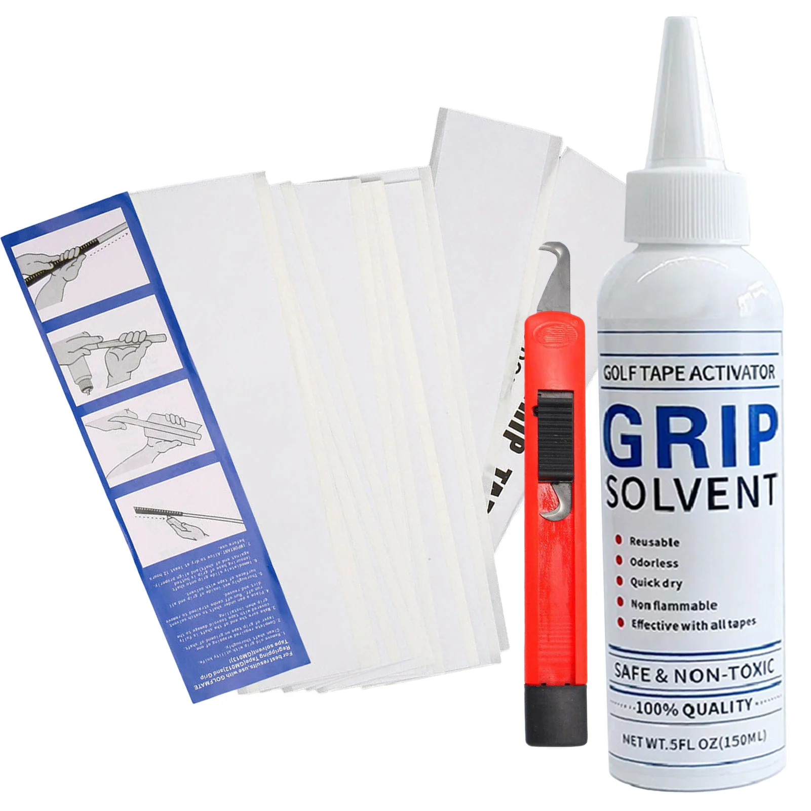 Golf Club Grip Kit Tape Strips Golf Grip Removal Tool Gripping Solvent Hook Blade Golf Regripping Repair Set Replacement Kit