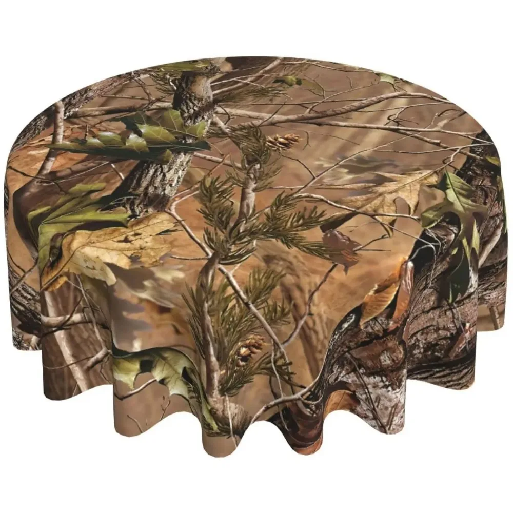 Hunting Camo Round Tablecloth 60 Inch Washable Reusable Table Cloth Cover Indoor Outdoor for Dining Table Decor