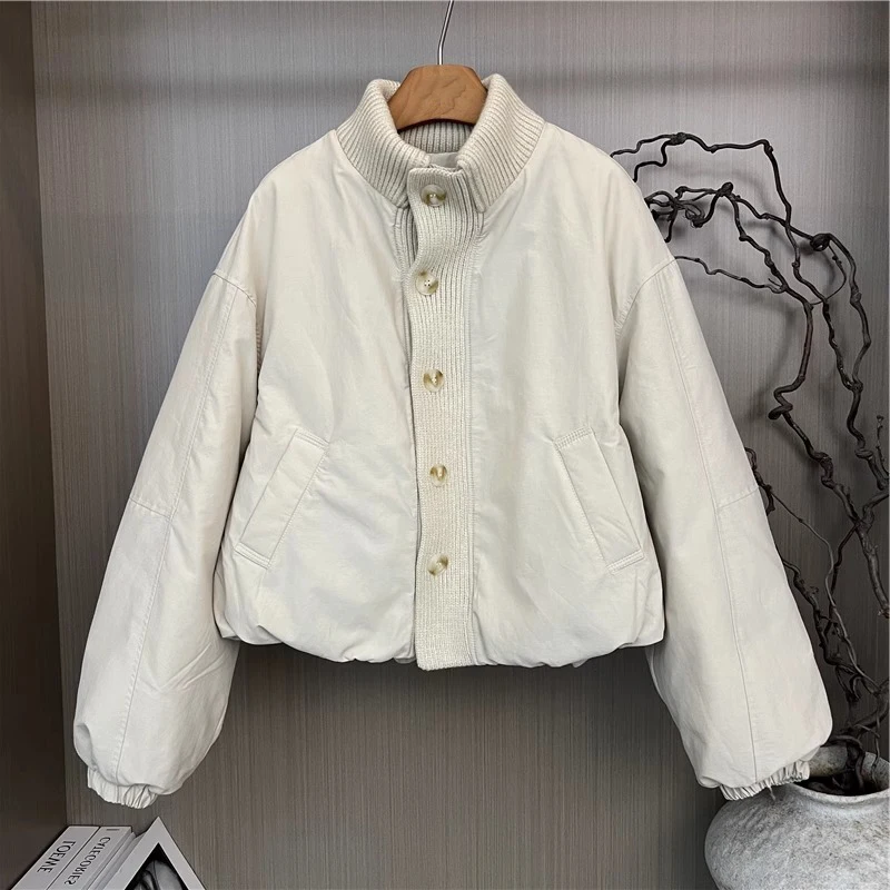 Koreanische Sle Ins Spleißen Gestrickte Baumwolle Mantel Jaet Männer Frauen Faionable Herbst Winter ort Stehkragen Lose Fit Baumwolle...