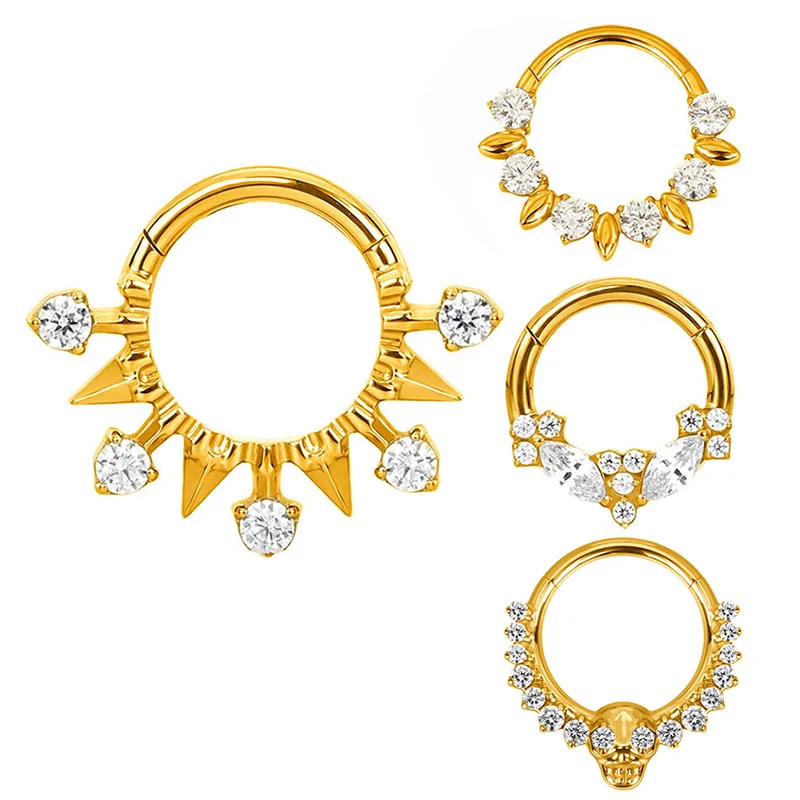 

ASTM F136 Titanium EAR PIERC Skull/ heart/ Marquise CZ Ring Hoop Nose Rings Hinged Clicker Earring Labret Tragus Body Piercing