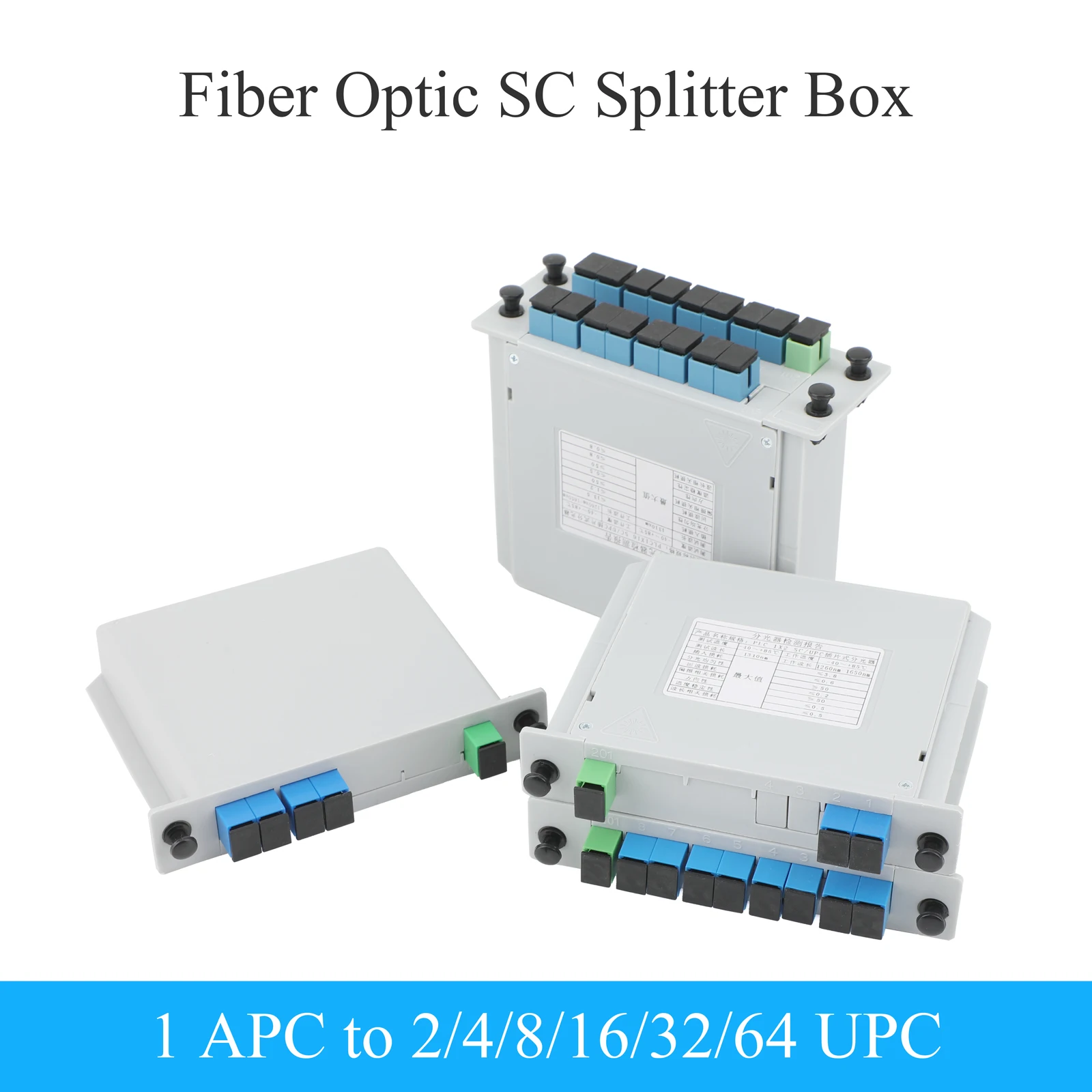 

APC/SC to UPC/SC 1 to 2-64 Plug-in Fiber Splitter Box for Fiber Optic Communication