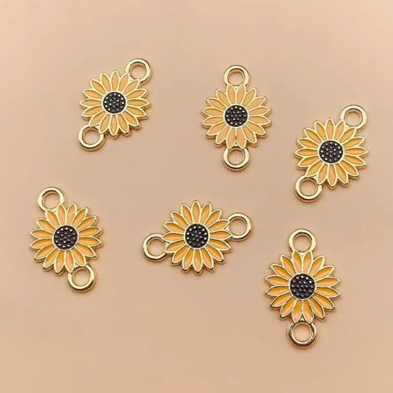 10Pcs Gold Color Sunflower Flower Charm Connectors for Jewelry Making Bracelet Findings Accessories DIY Craft