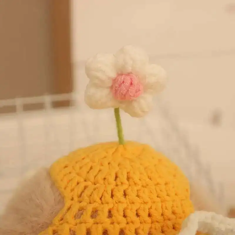 22 سنتيمتر لطيف بودنغ زهرة قبعة أرنب ألعاب من نسيج مخملي قصيرة الفراء لينة وقابلة للإزالة قبعة ليتل الأبيض أرنب دمية كهدية للأطفال