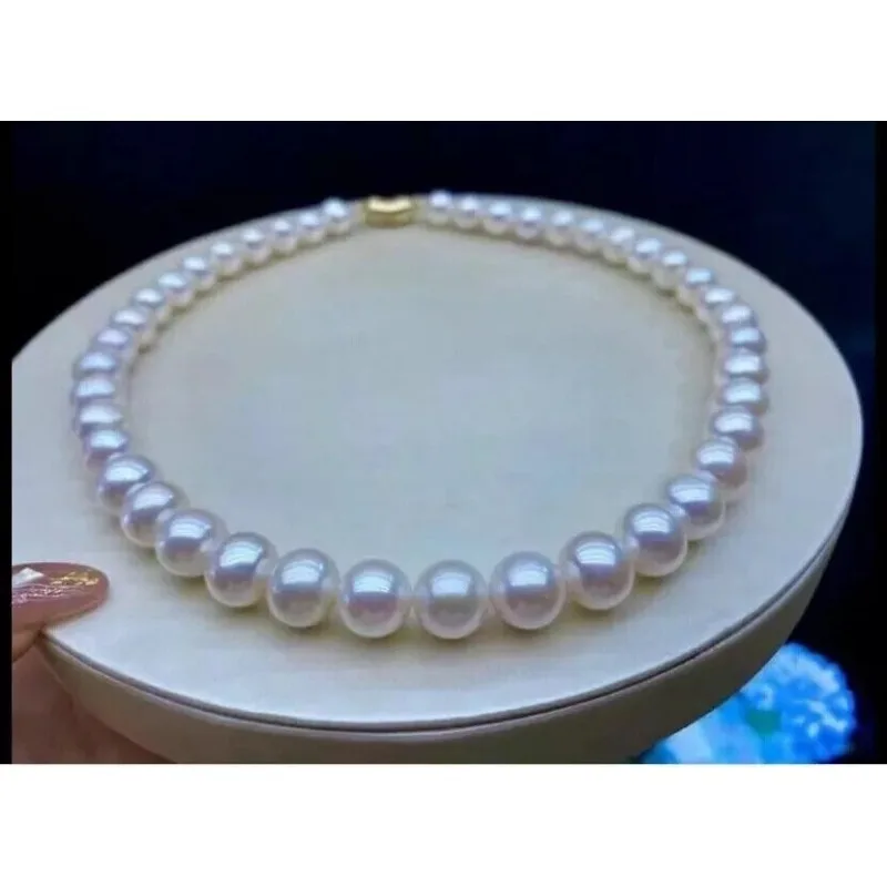 

Huge AAAA 11-12mm Natural Genuine Akoya White Round Women's Pearl Necklace 18inch 925 Silver