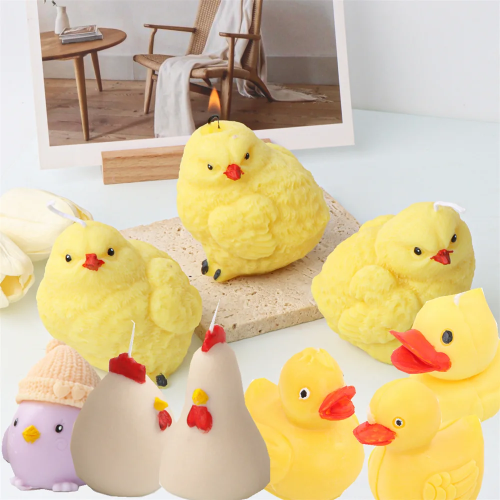 Mini Animal Chicks Candle Silicone Mold Carton Little Duck Soap Making Supplies Cluck Hen Chicken Soy Wax Resin Mould Home Decor