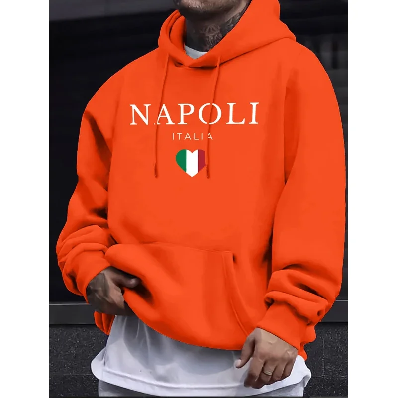 Napoli Italia Letter And Flag Print 12-Farben-Top für Herren, Herbst, lässige Pullover, warmes Street-Sweatshirt, All-Match-Hoodie für den Pendelverkehr