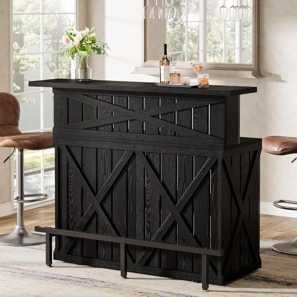

Home Bar Unit, 4-Tier Black Bar Table Height Pub Table with Footrest, 55-Inch Modern Wine Bar Cabinet for Home Pub, Bistro