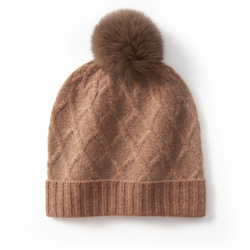 

2023 New Winter Women Hats 100% Cashmere Knitted Headgears Soft Warm Fashion Thick Girl Cap 4Colors Ladies High Quality Hat