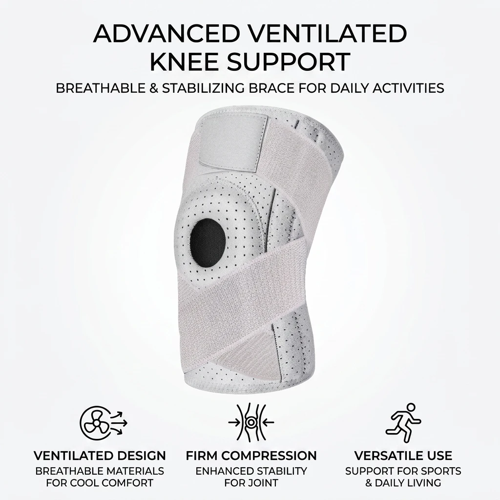 Compression Knee Brace Outdoor Sports Support for Men Women Adjustable Strap Hiking Trekking Running Breathable Anti Slip
