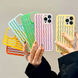 Wave Texture Case for iPhone 14 13 12 Pro Max Plus Cover Gradient Candy Color Shockproof Soft Bumper Acrylic Back Shell Fundas