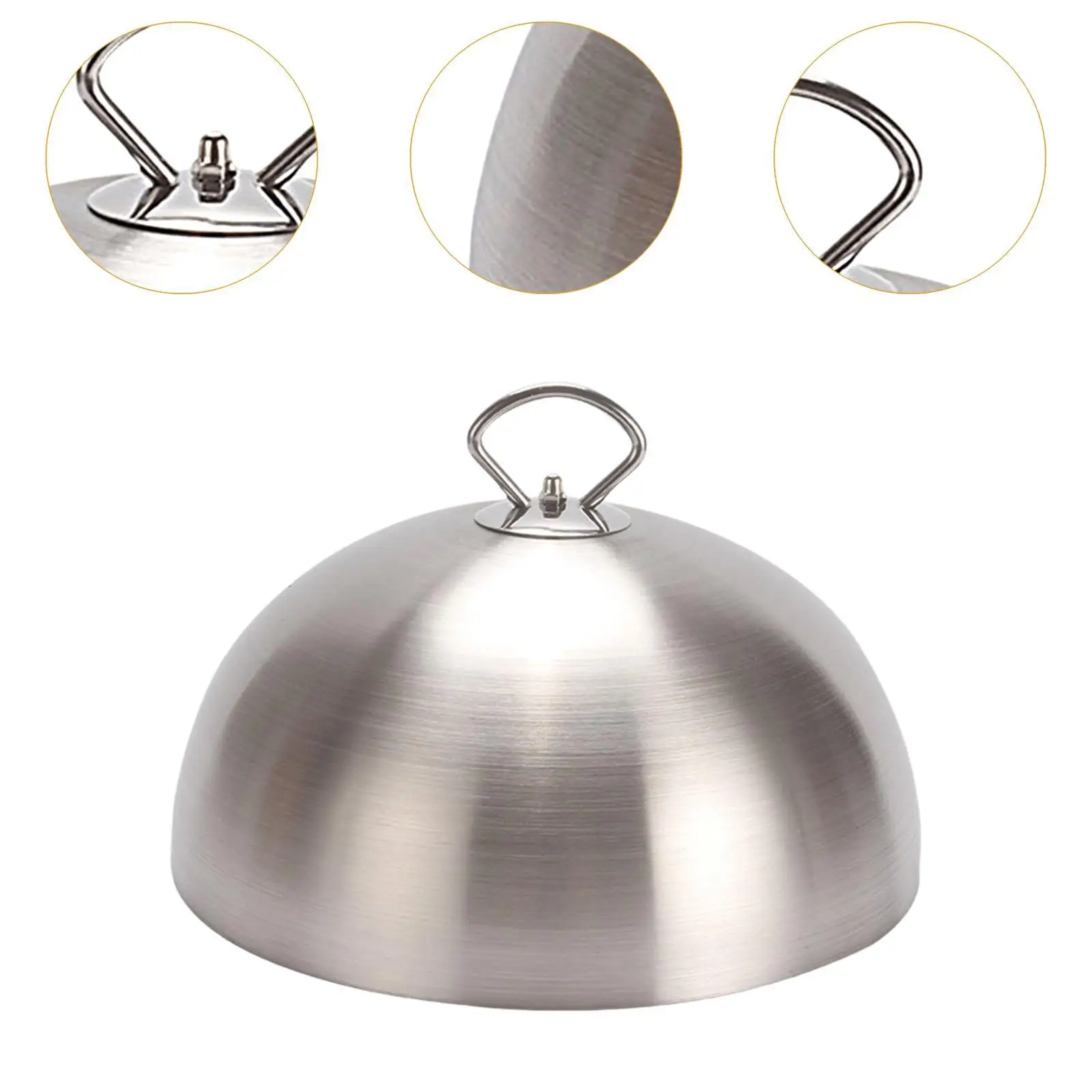 Penutup Pengoles Baja Tahan Karat Universal dengan Pegangan Penutup Debu Piring Penutup Burger Kubah untuk Steak Barbekyu Steak Dapur Memasak