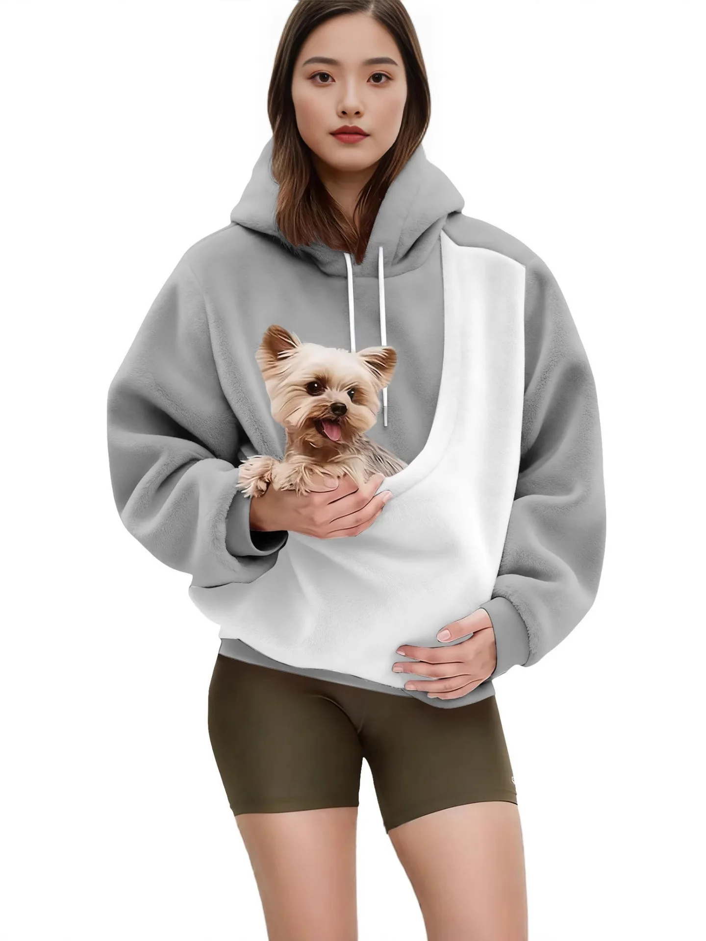 Fleece Pet Lovers Hund Katze Tasche Tasche Hoodies Herbst Casual frauen Mit Kapuze Sweatshirt Einfarbig Pet Halter Sport Sweatshirts
