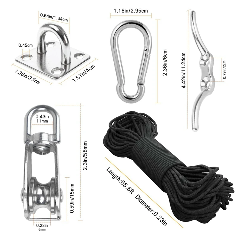 Kit de sistema de polia de aço inoxidável m15, roda de polia resistente, bloco de polia com corda de náilon, para levantamento, projetos diy duráveis