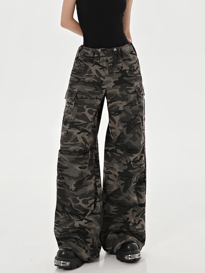 パンツ 90s~00s silk camouflage wide cargo pants Women Camouflage Cargo Pants Y2k 90s Fashion Baggy High Waist