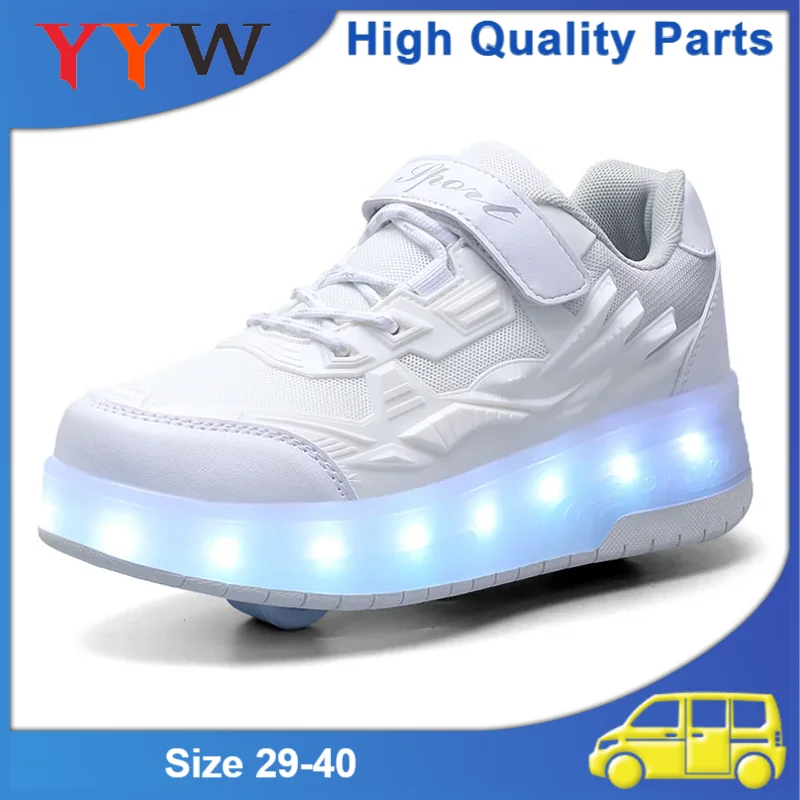 Kid Wheels Shoes Roller Skate Shoes 2 Wheels Child Deform Sneakers Outdoor Sport Deformation Parkour Runaway Boy Girl Youth Gift