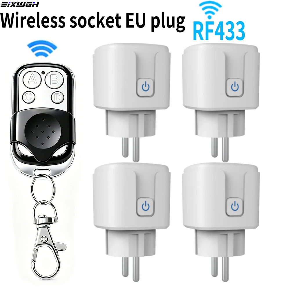 RF433 Smart Plug EU FR Wireless Socket Remote for Lamp Fan TV, Universal 4 Buttons Clone Duplicator Garage Door Opener Remote