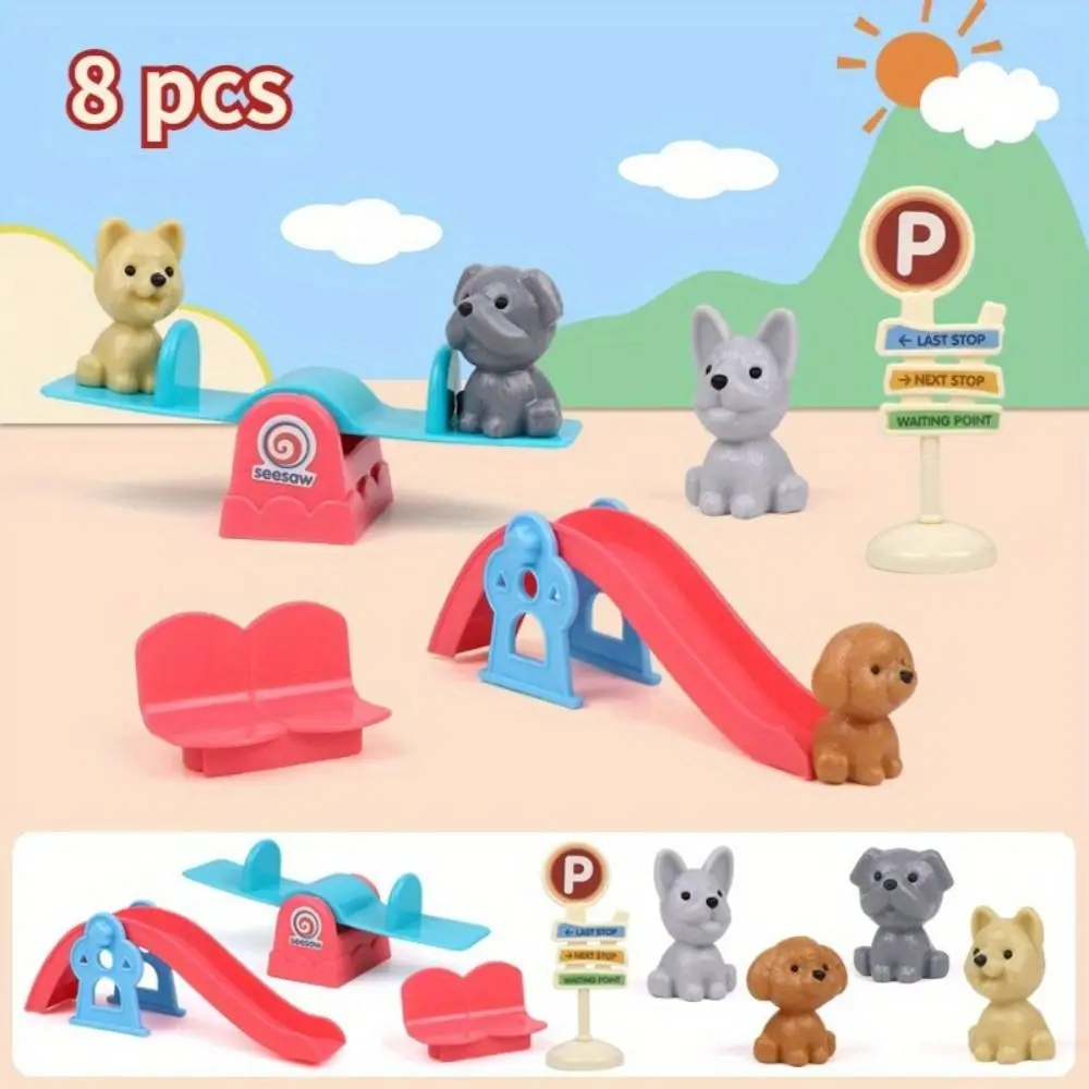 

High Quality Cute Mini Puppy Pretend Play Toy Animal Dog Set Dog Pet Basket Visual Senses Scene Playing