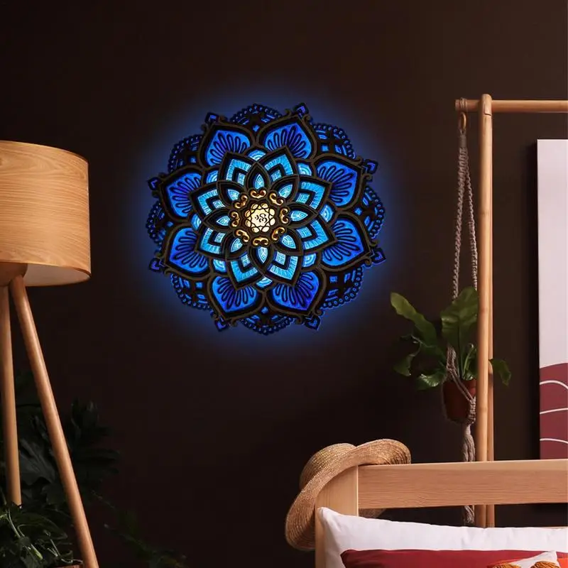 Luz LED esculpida da noite para Home Decor, 3D Criativo, Requintado Laser Cut, Atmosfera De Madeira, Mandala Pendurada Lâmpada, Sala de Yoga