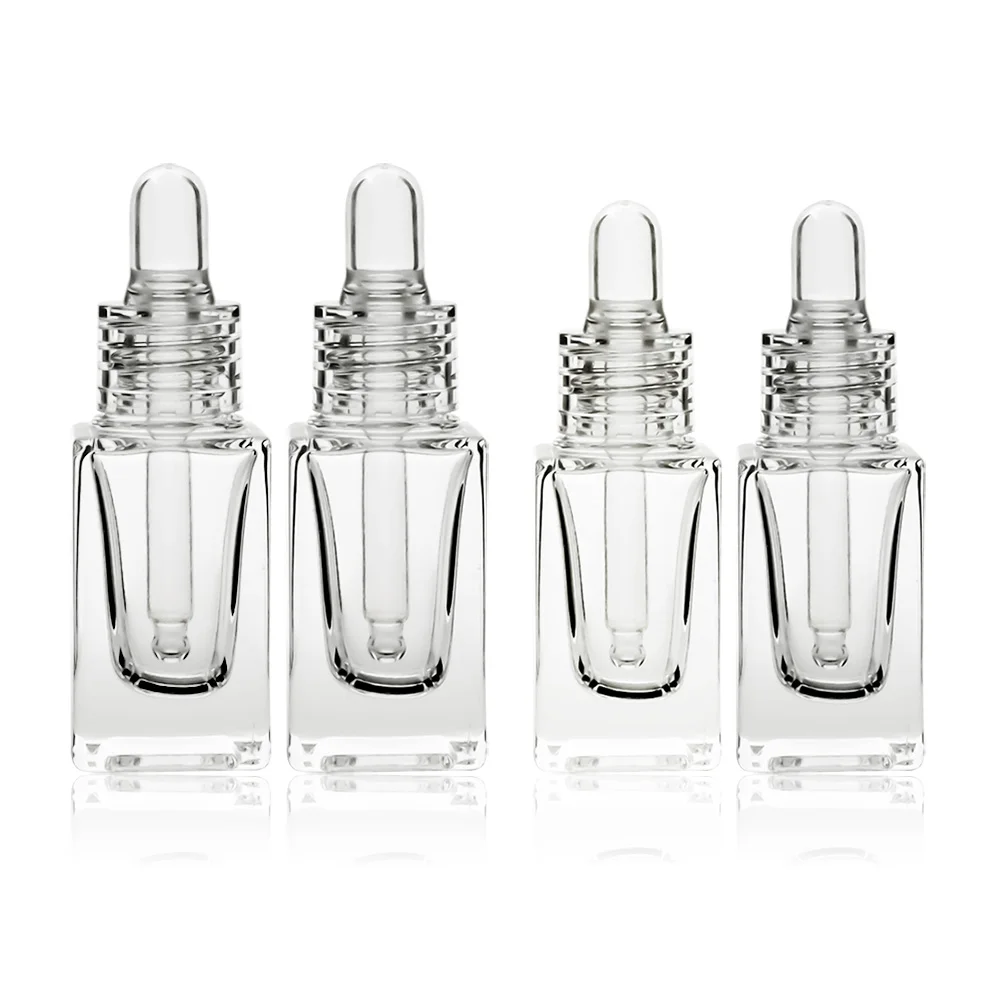 12 x  Portable Refillable  10ml Empty Square Clear Glass Drop Bottle With Clear Drop 1/3oz  Transparent  Glass Dropper Container