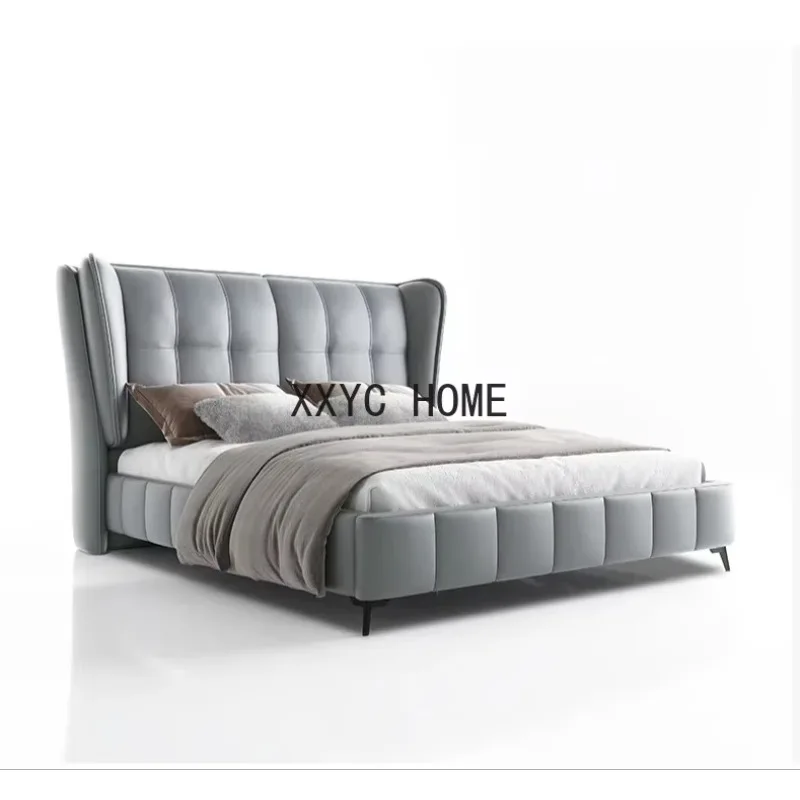 TAO Luxury Modern Leather Bed Double Bed Master Bedroom1.5/1.8M Beige Bed Matte Leather Soft