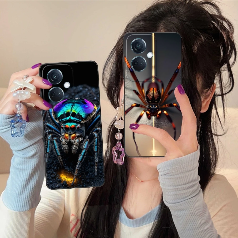 Colour Painting Spider Mobile Cell Phone Case for OPPO Find X5 X3 X2 A93 Reno 8 7 Pro A74 A72 A53 Black Soft Phone Cover Shell