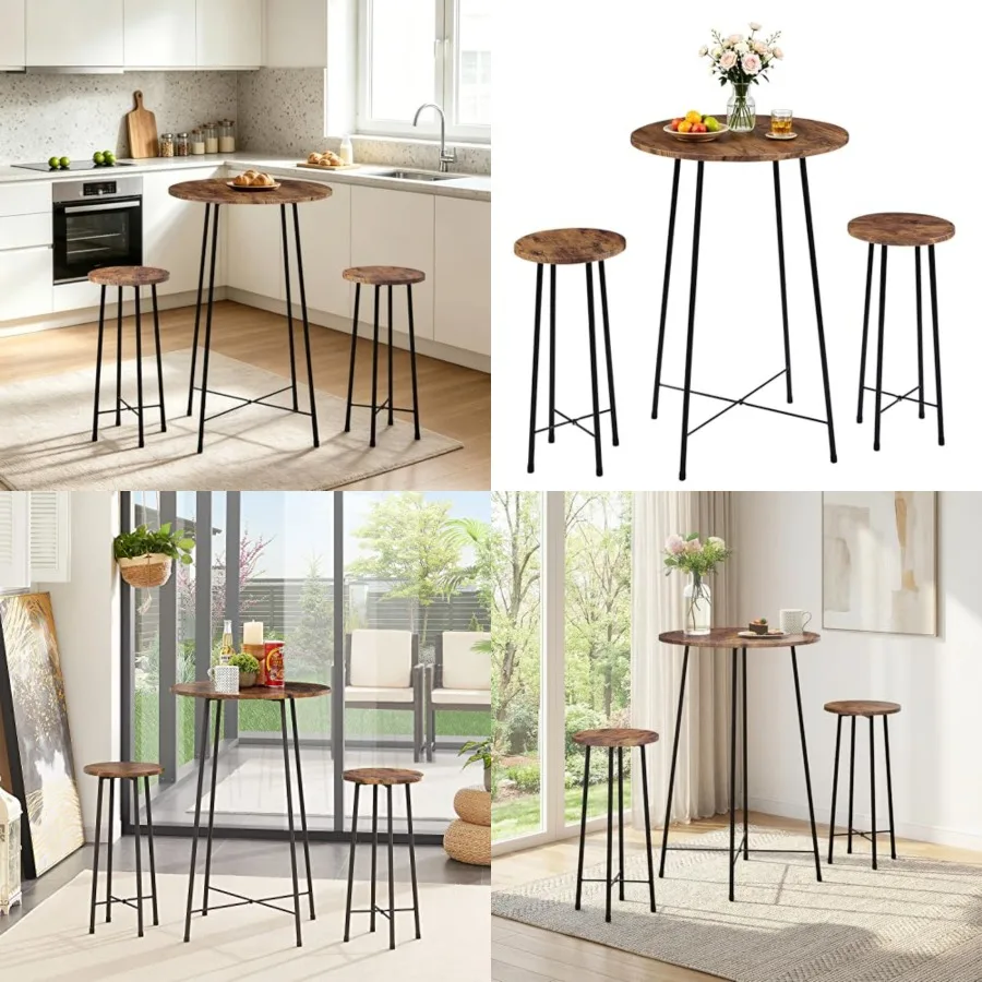 

3 Pcs Pub Table and Chairs Sets Counter Height Bistro Bar Sets with 2 Barstools for Kitchen Breakfast Nook, Small Space, Apartm
